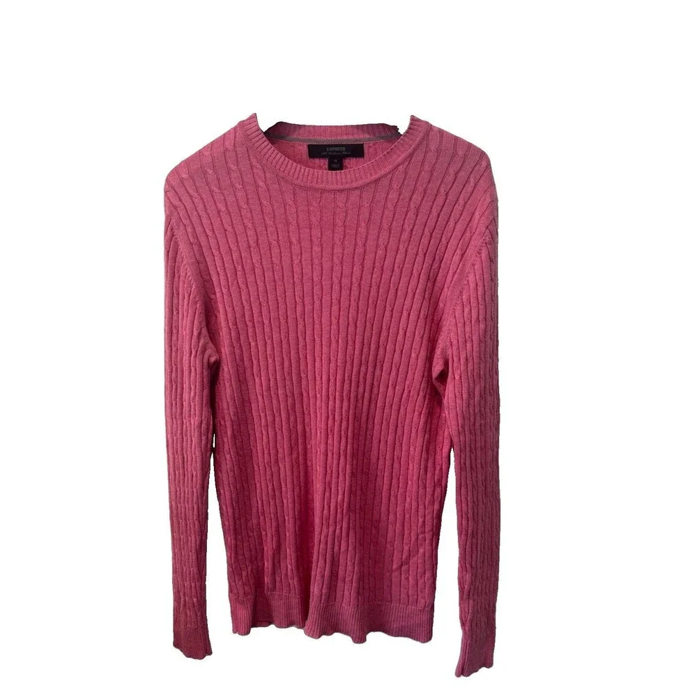 Express Silk Cashmere Blend Pink Cable Knit Crewneck Sweater Women’s M Luxury